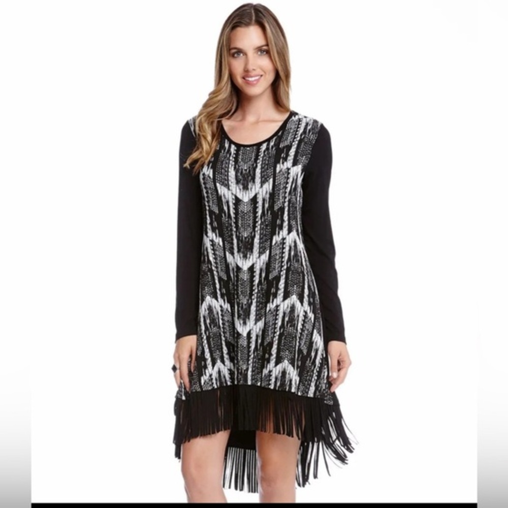 Karen Kane Women's Print Front Fringe Dress